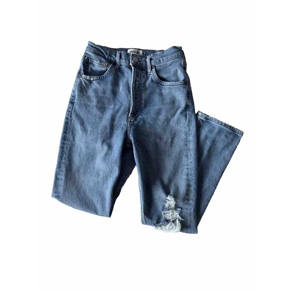 Agolde Jeans Womens 24 Riley High Rise Straight Leg Stretch‎ Crop Button Fly